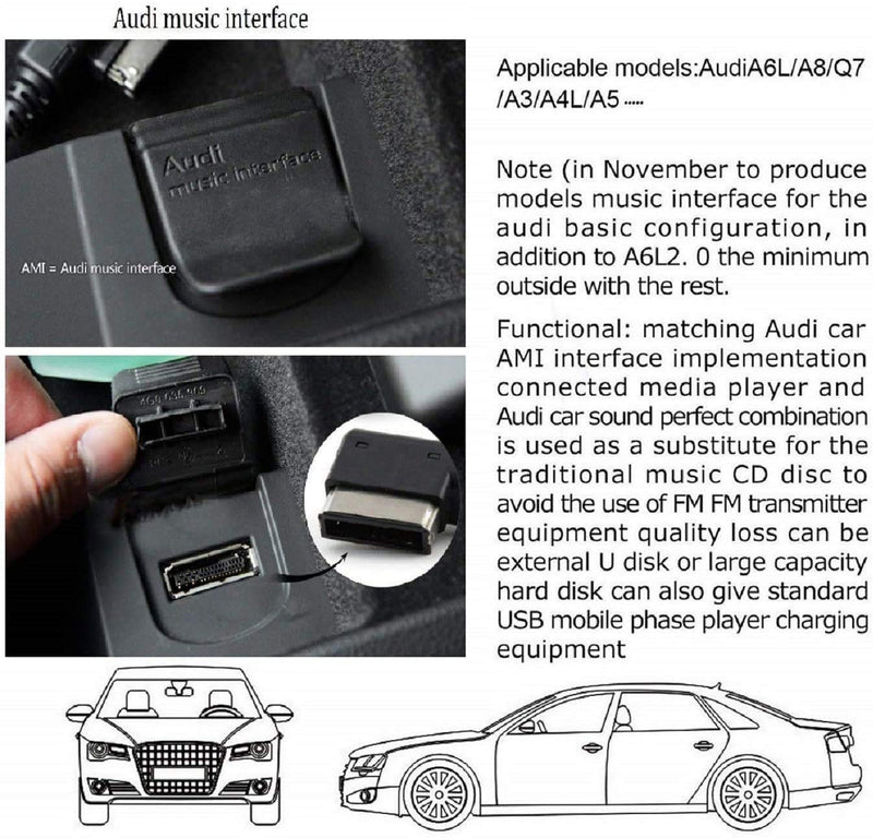 [Australia - AusPower] - Car Audio Charging Adapter Cord Compatible with Apple iPhone 12 11 Xs Max XR X 8 7 6 for Audi A3/A4/A5/A6/A8/S4/S6/S8/TT, AMI MMI MDI Aux Interface Dongle for VW Tiguan CC Magotan 3.3ft Black 