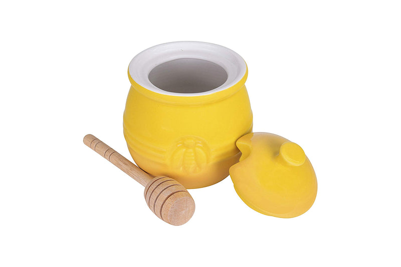[Australia - AusPower] - Creative Co-Op Pot with Lid & Wood Honey Dipper, 3. 5Lx3. 5Wx4. 25H inches, Yellow 1 