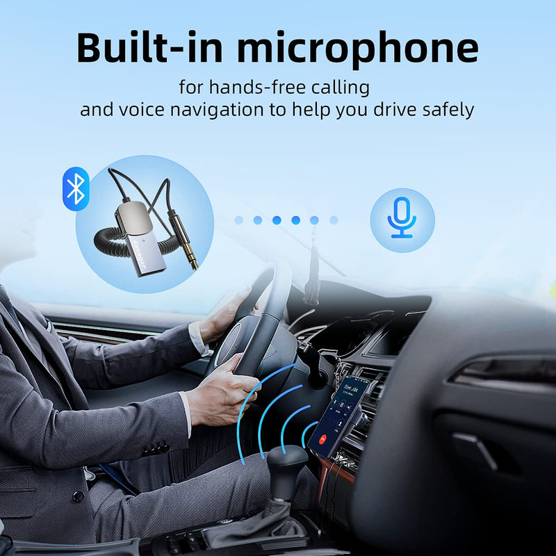 [Australia - AusPower] - Aux Bluetooth Adapter for Car,Essager Noise Cancelling Bluetooth 5.0 Receiver,Lossless Music USB to 3.5mm Jack Audio Adapter with Built-in Microphone for Car Kits/Home Stereo/Handsfree Call Speaker 