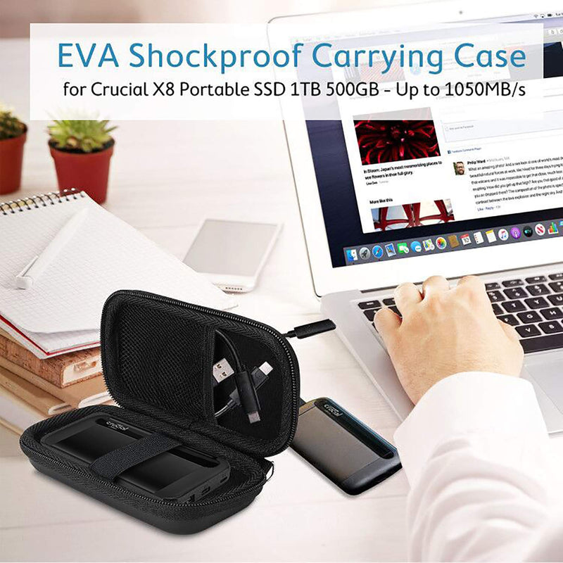 [Australia - AusPower] - ProCase Carrying Case for Crucial X8 Portable SSD 1TB / 500GB (Case Only), Hard Drive EVA Travel Case for Crucial X8 1TB / 500GB Portable External Solid State Drive –Black 