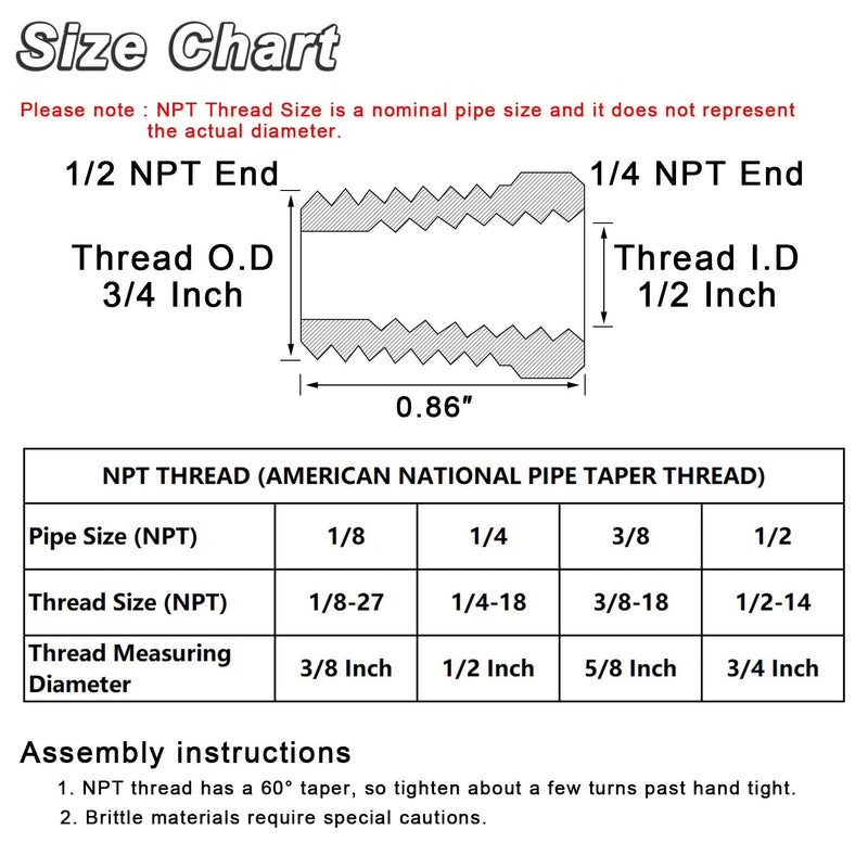 [Australia - AusPower] - KOOTANS 4pcs Heavy Duty 1/2 NPT Male Thread to 1/4 NPT Female Thread Brass Reducer Hex Bushing Brass Fitting Pipe Hose Tube Adapter Convert 1/2 x 1/4 NPT (O.D x I.D: 3/4'' x 1/2'') 
