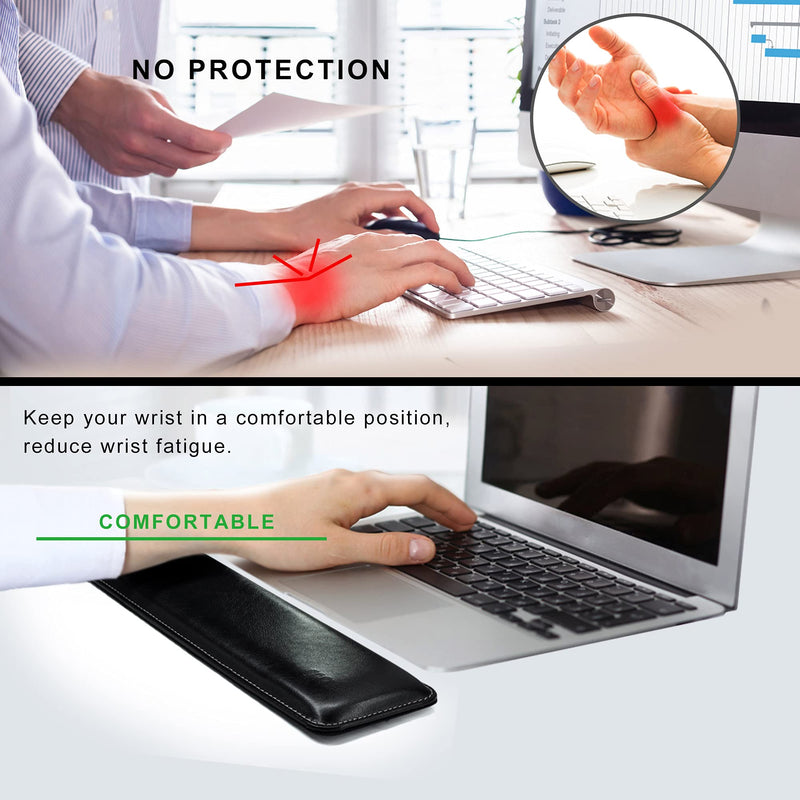 [Australia - AusPower] - Cacoy Keyboard Wrist Rest Ergonomic Soft PU Leather Wrist Support with Memory Foam-Filled for Office, Computer, Laptops, Keyboard - Black Keyboard-Wrist Rest 