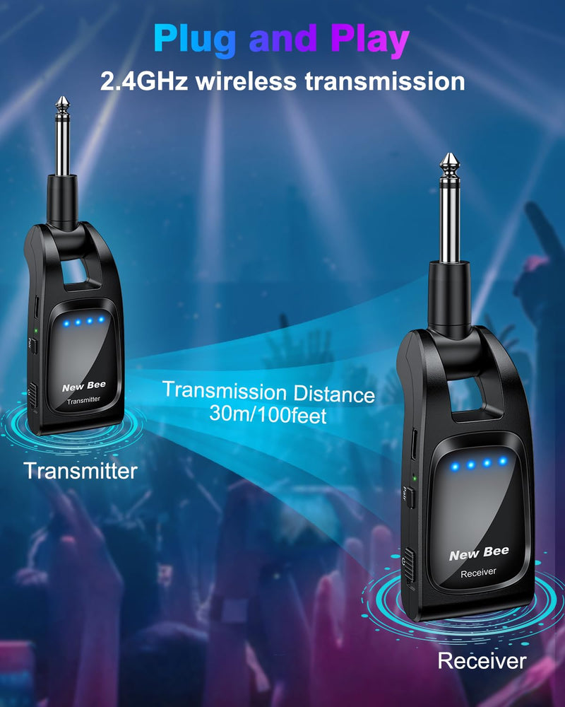 [Australia - AusPower] - Wireless Guitar System 2.4GHz with 6 Channels Rechargeable Audio Wireless Guitar Transmitter Receiver for Guitar Bass Electric Instruments 