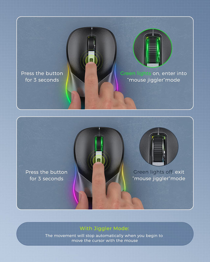 [Australia - AusPower] - Wireless Mouse, Jiggler Mouse for Laptop - LED Mouse Rechargeable Computer Mice Mouse Mover Undetectable Random Movement with On/Off Button Keeps Computer Awake - Black&Grey Black & Grey Mouse 
