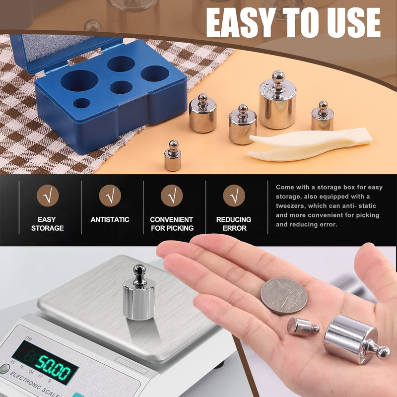 [Australia - AusPower] - Wokape 6Pcs 4 Sizes 5g 10g 20g 50g Grams Precision Electronic Balance Scale Calibration Scale Weight with Tweezers for Jewellery Scale and Digital Balance Scale Laboratory and Other Scales 100g Assortment Kit 