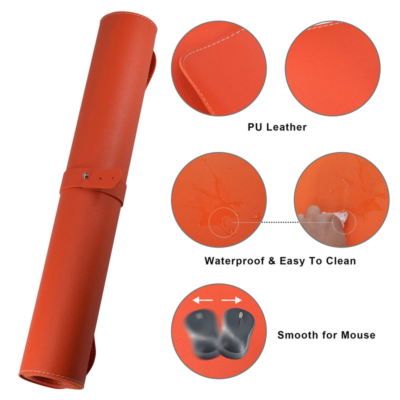 [Australia - AusPower] - Mydours 45.2" x 15.7" Large Leather Desk Mats for Keyboard and Mouse Pad, Waterproof Computer Desk Mouse Pad for Gaming, Writing, or Home Office Work (Orange) Orange 115x40cm 