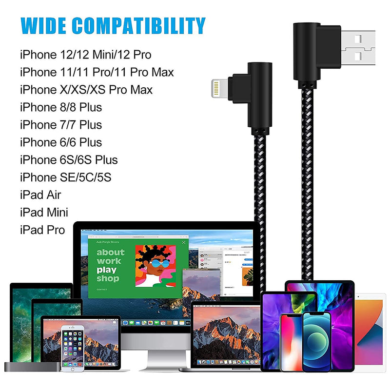 [Australia - AusPower] - iPhone Charger 10ft MFI Certified 90 Degree Lightning Cable 10 Foot 3 Pack Right Angle iPhone Cable USB Dat Nylon Braided Fast Charging Cord Compatible with iPhone 11Pro/XS MAX XR X 8 7 (10ft, Black) 