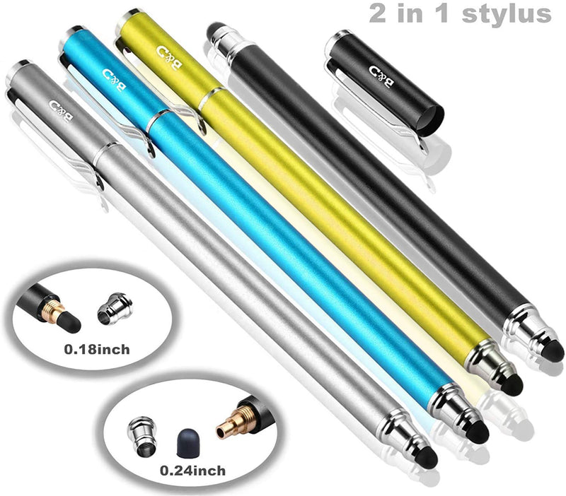 [Australia - AusPower] - Bargains Depot (4Pcs [New Upgraded] 2-in-1 Universal Capacitive Stylus/styli 5.5" L with 20 Pcs Replacement Rubber Tips - (Black/Aqua/Silver/Yellow) Black/Aqua/Silver/Yellow 