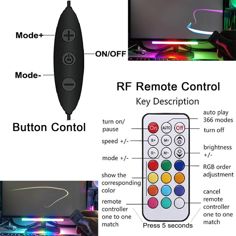 [Australia - AusPower] - Airgoo Addressable RGB Light Bar, 0.98ft 30LEDs WS2812B RGBIC Rainbow Ambient Gaming Lights, Ambiance Backlights with Remote Controller, USB Powered, for Gaming, PC Setup, Desk Stand, Room Decoration Argb Neon Strip, 30 Leds, Remote Control 