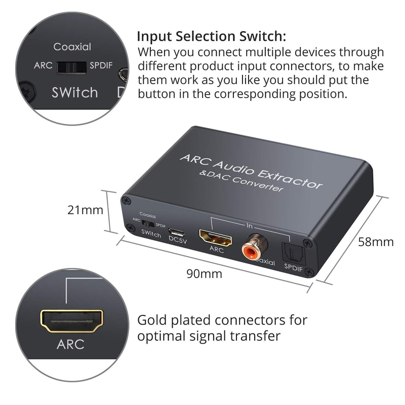 [Australia - AusPower] - CAMWAY Digital to Analog Audio Converter,HDMI ARC Audio Extractor HDMI Audio Return Channel,with Digital HDMI Optical SPDIF Coaxial and Analog 3.5mm L/R Stereo Audio Converter,Coaxial to 3.5mm and RCA 