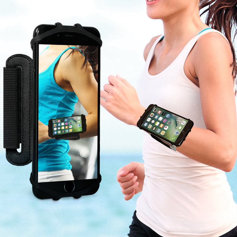 [Australia - AusPower] - VUP Cell Phone Holder Wristband for iPhone Xs Max/XS/XR/X/6S/7/8 Plus, Galaxy S10/S10+/S10e/S9/S9+/S8 Note 9/8/J7, LG G6, Google Pixel 3 XL, 180 Rotatable Armband for 4.0"~6.5" Mobile Phone Black 