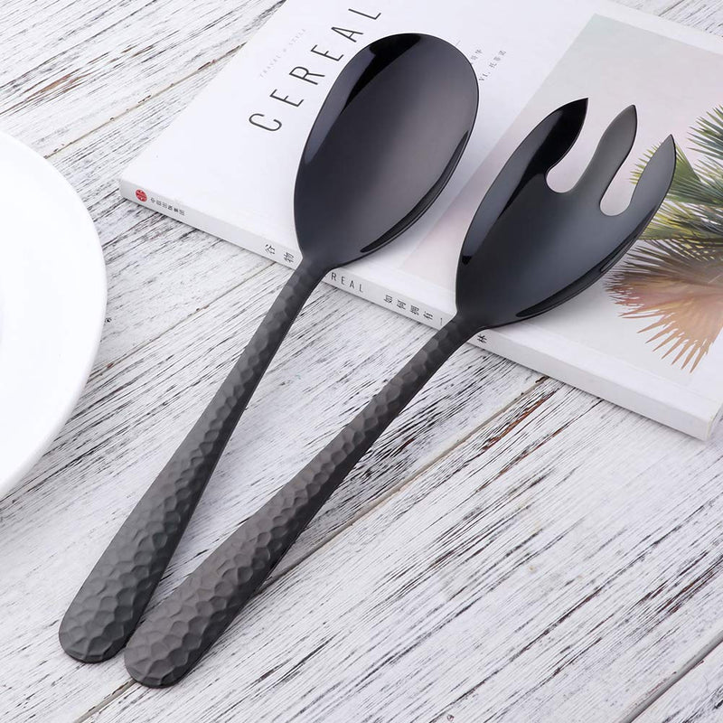 [Australia - AusPower] - Bisda Salad Spoon and Fork Set, 12 Inch Stainless Steel Salad Server, Black Serving Utensils, Dishwasher Safe, Pack of 2 