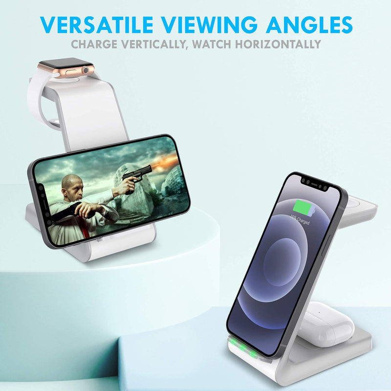 [Australia - AusPower] - Aduro PowerUp Trinity Pro 3 in 1 Wireless Charging Station for Apple Products Qi Fast Charging Dock for iWatch, Apple Airpods/Airpod Pro, iPhone 12/12 Pro/SE/11/11 Pro Max/XR/XS Max/XS/X/8/8P White 