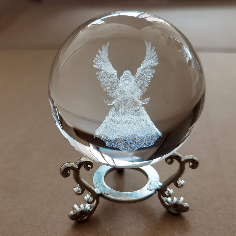 [Australia - AusPower] - 2.36in 3D Laser Crystal Guardian Angel Figurine Crystal Ball Paperweight with Stand Base - 3D Engraving Crystal Praying Angel Gift Home Decor Angel001 