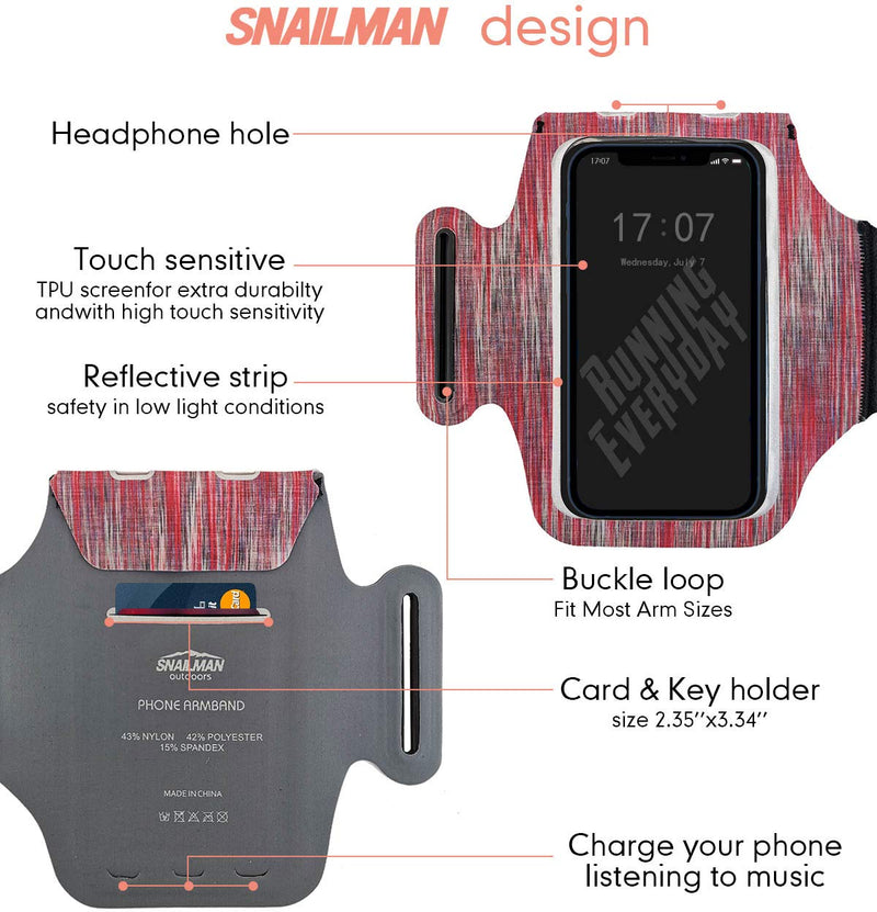 [Australia - AusPower] - Snailman Running Phone Holder Sports Armband. iPhone Cell Phone Arm Bands for Runners, Jogging, Cycling, Walking, Exercise & Gym Workout. Cell Case for iPhones (Cation Red) Cation Red 