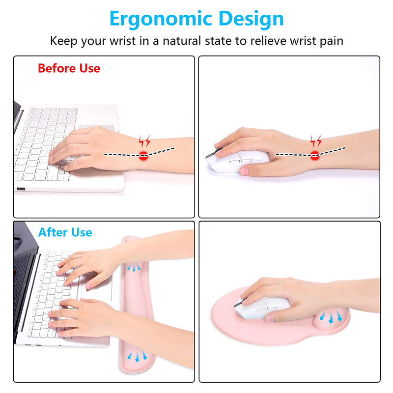 [Australia - AusPower] - Dapesuom Keyboard Wrist Rest and Mouse Pad with Wrist Support, Memory Foam Wrist Rests for Keyboard and Mouse Set, Ergonomic Wrist Pad with Non Slip Base for Easy Typing and Pain Relief, (HSTZ-Pink) Pink 
