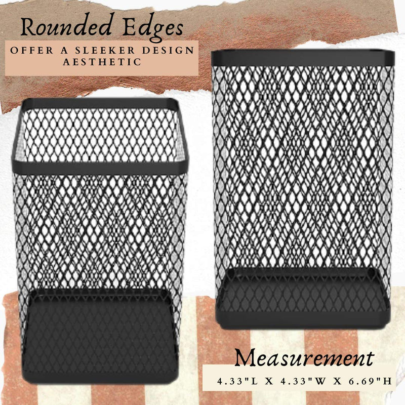 [Australia - AusPower] - 1InTheOffice Pencil Cups for Desk, Jumbo Pencil Holder, Stackable Wire Mesh Jumbo Pencil Holder, Matte Black 2 pack 