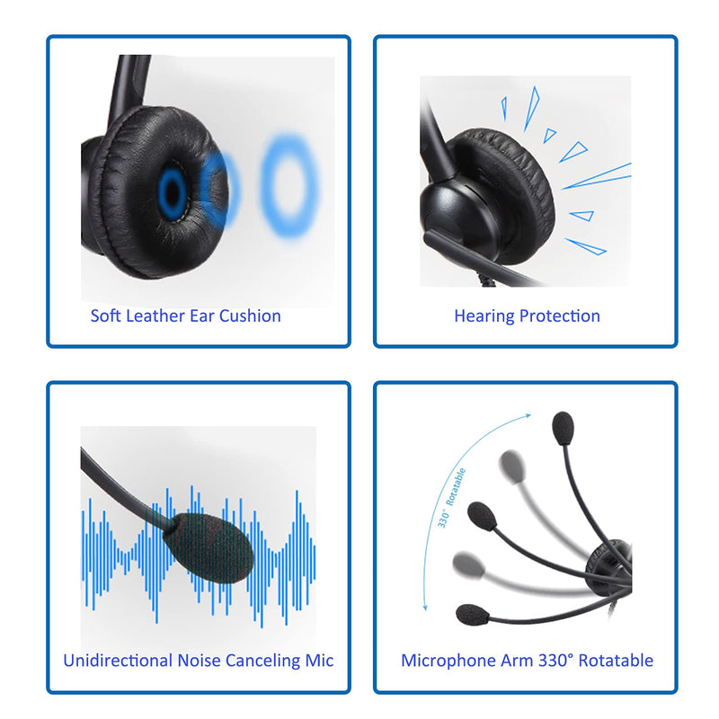 [Australia - AusPower] - Telephone Headset with RJ9 Jack for Cisco Phone, Including 3.5mm Connector for Cell Phone PC Laptop, Office Headset with Microphone Noise Cancelling for Call Center Landline Deskphone M510SC Monaural 