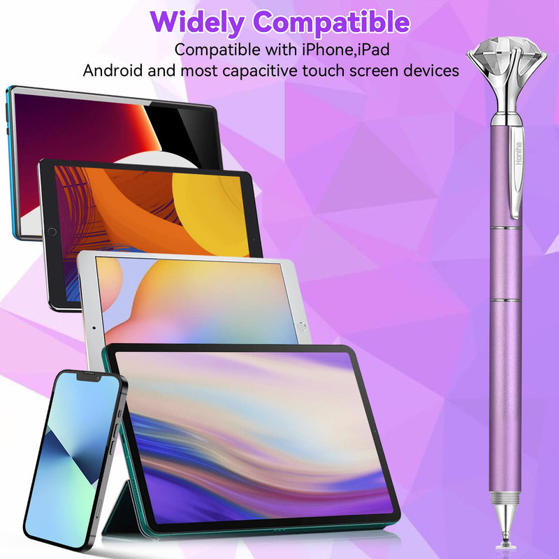 [Australia - AusPower] - Honiha Stylus Pen, Big Diamond Multi-Tips Stylus Pens for Touch Screens Capacitive Stylus Universal Stylist Pen for for iPad iPhone and All Other Tablets & Cell Phones-Purple Purple 