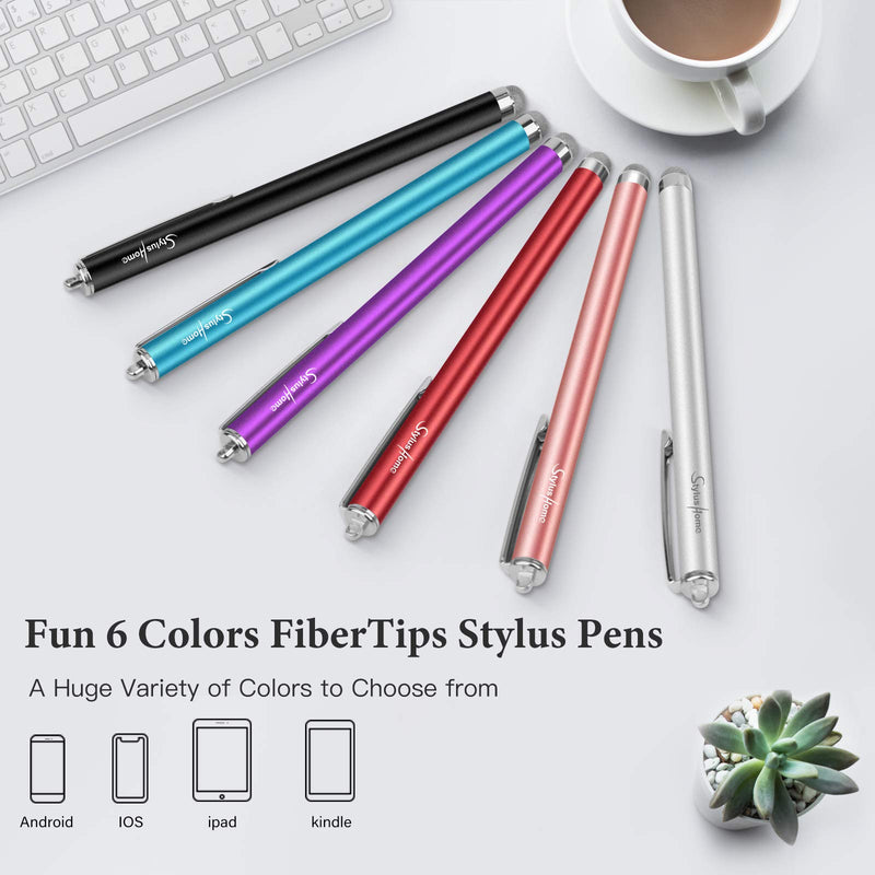 [Australia - AusPower] - StylusHome Stylus Pens for Touch Screens (6 Pcs), Sensitivity Capacitive Stylus Fiber Tips Touch Screen Pen with 6 Extra Replaceable Tips for for iPad iPhone Tablets All Universal Touch Devices 