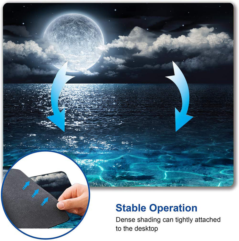[Australia - AusPower] - Ocean and Moon Mouse Pad, Moon Illuminating The Clear Blue Ocean Design Mouse Pad, Mouse Mat Square Waterproof Mouse Pad Non-Slip Rubber Base MousePads for Computer Laptop Men Women Kids Ocean and Moon 