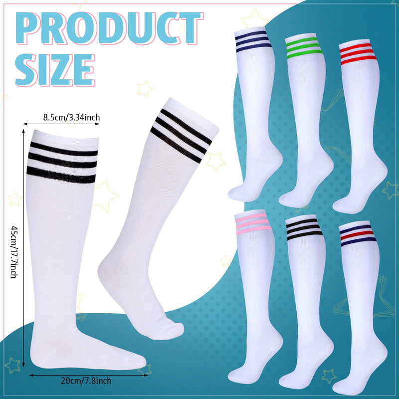 [Australia - AusPower] - 6 Pairs Roller Skate Socks Knee Socks Figure Skating Socks Athletic Sport Socks Striped Cotton Socks Long Tube Socks High Ankle Crew Socks for Men Women Girls Youth 