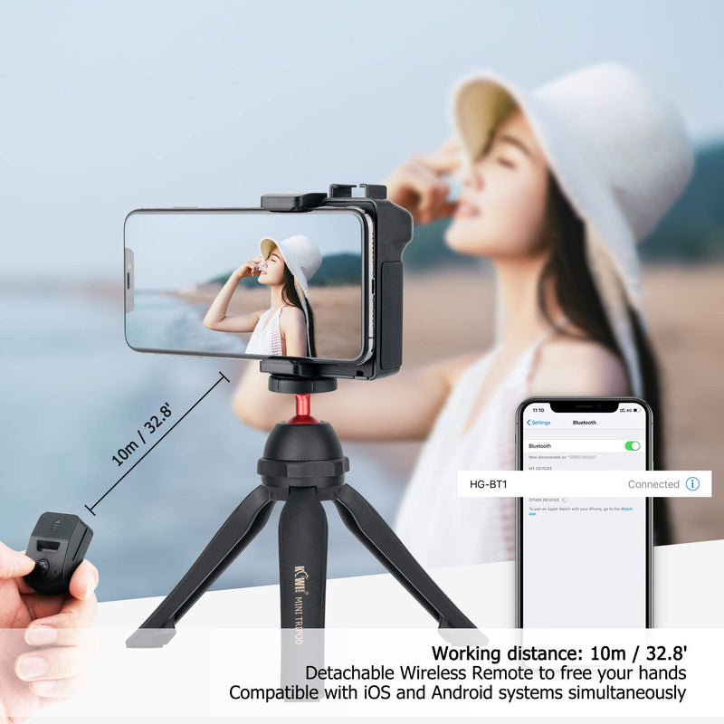 [Australia - AusPower] - JJC 3 in 1 Phone Tripod Mount with Cold Shoe and DSLR-Like Hand Grip with Detachable Bluetooth Shutter Remote Control for iPhone Android Phone to Take Selfies, Group Photo and Stable One-Handed Video 