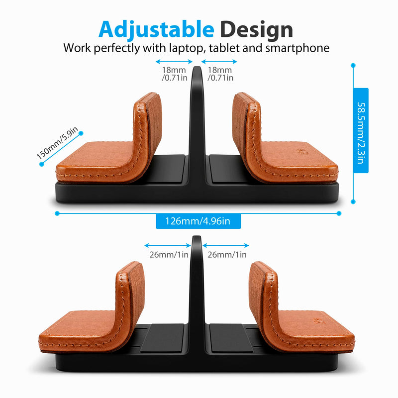 [Australia - AusPower] - CoStySee Leather Dual-Slot Vertical Laptop Stand,Adjustable Laptop Holder Vertical (18-26mm/0.7-1 in) for All MacBook/Chromebook/Surface/Dell/iPad (Brown) Brown 
