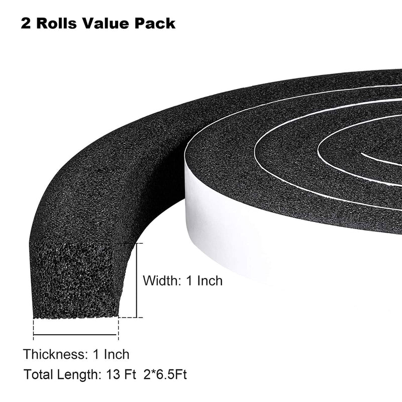 [Australia - AusPower] - fowong Open Cell Foam Seal Tape 2 Rolls, 1" W X 1" T X 13' L, Air Conditioner Seal Low Density Door Insulation Strip High Resilience Flame Resistance, 2 X 6.5 Ft 1 Inch Wide X 1 Inch Thick 