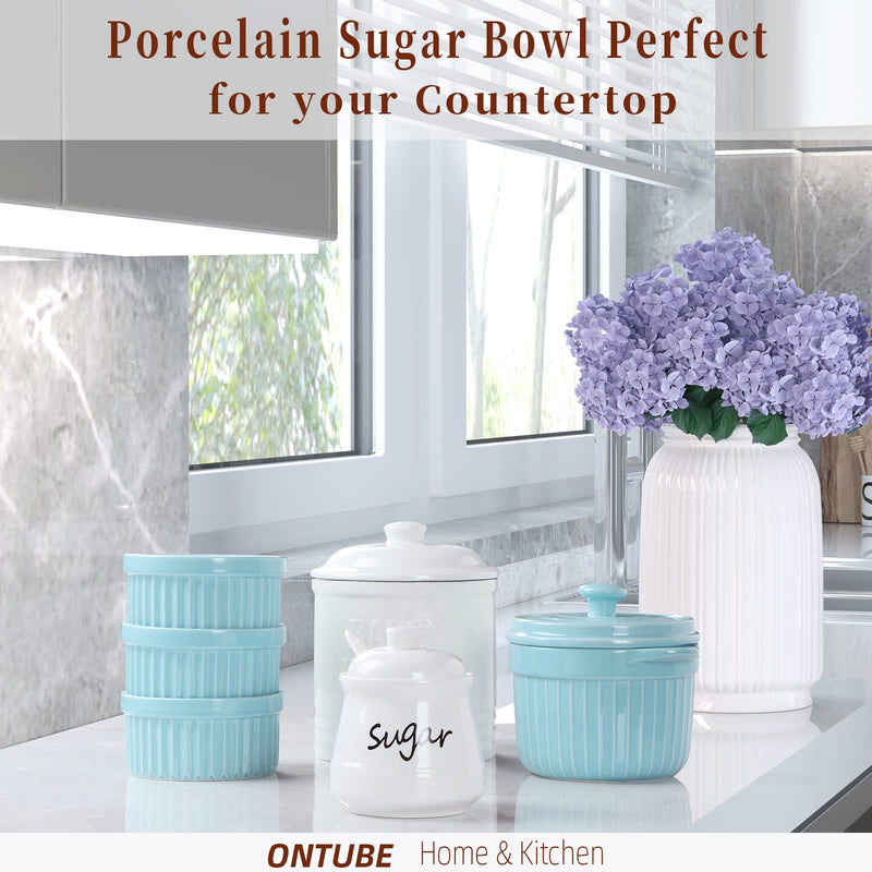 [Australia - AusPower] - ONTUBE Ceramic Sugar Bowl with Lid and Spoon 12oz (White) White 