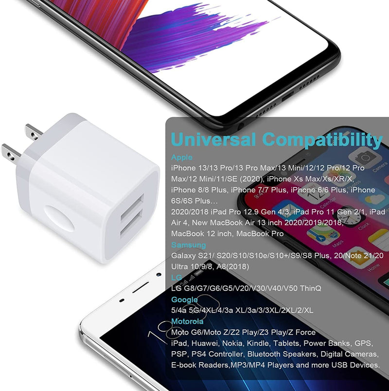 [Australia - AusPower] - USB Wall Charger, Charger Block, Dual USB Charging Cube Block Charger Box, 2.4A Charger Adapter 3 Pack Fast Plug Outlet for iPhone 13 12 11 Pro Max XS XR X SE 8 7 6S Samsung Galaxy S22 S21 S20 Note 20 Natural 