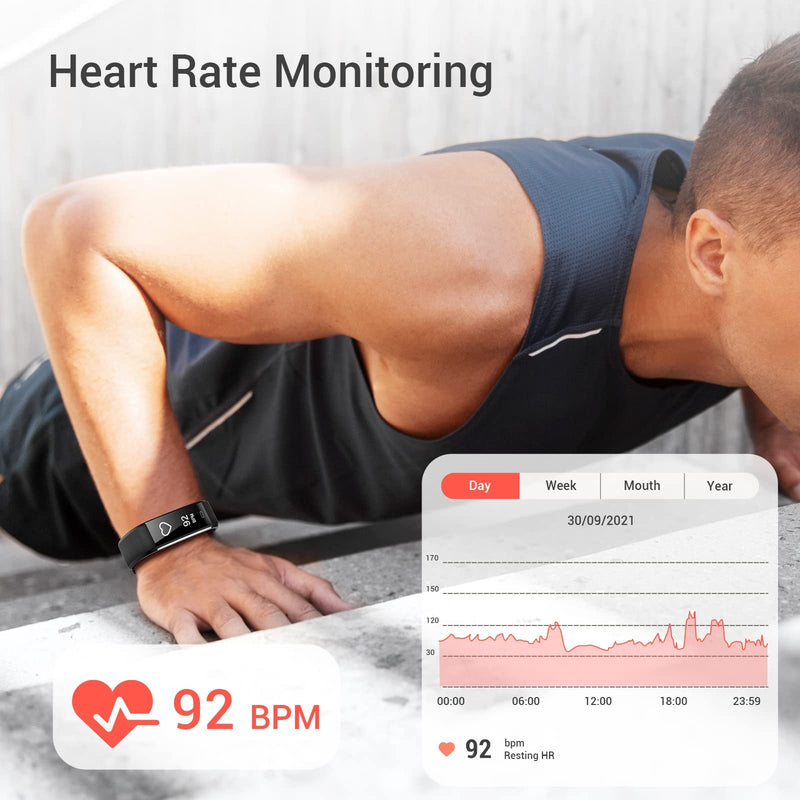 [Australia - AusPower] - Livikey Fitness Tracker, IP67 Waterproof Fitness Watch with Heart Rate Sleep Monitor, Pedometer, Calorie Counter, 14 Sports Mode Activity Tracker for Women Men Black 
