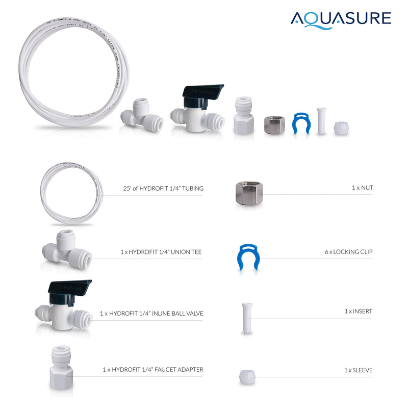 [Australia - AusPower] - Aquasure Ice Maker Water Line Kit with Shut-Off Valve, 25 Food Grade 1/4" Tubing, Quick Connect Fittings, Secure Locking Clips, Leak Free Design, US Customer Support, 1 Year Warranty 