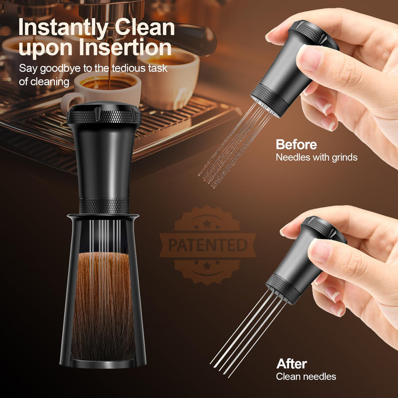 [Australia - AusPower] - Nessus WDT Espresso Distribution Tool, Espresso Accessories with Built-in Cleaning Brush, 0.35mm 10 Needle Distributor and Extra 10 Needles for Espresso Stirrer, Aluminum Handle with Stand for Barista 