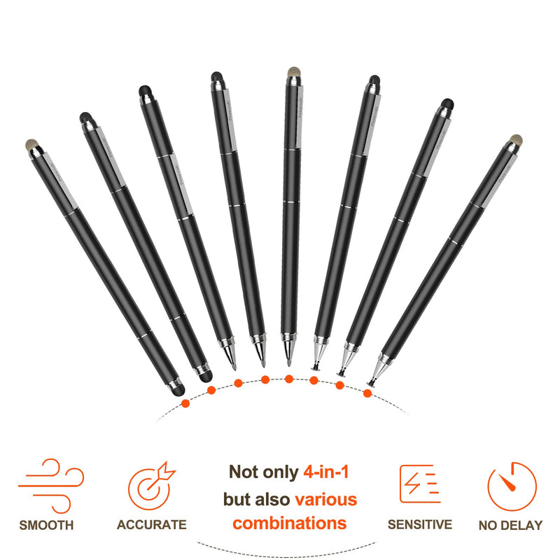[Australia - AusPower] - Penyeah Stylus Pen, 4 in 1 Disc Stylus Pens for Touch Screens, High Precision and Sensitivity Universal Capacitive Stylus, Stylist for Tablets,iPhone,iPad,Laptops with 4 Replacement Tips - Black 