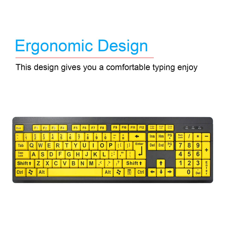 [Australia - AusPower] - TANIX Large Print Computer Keyboard Wired USB Keyboard Big Print Letter with Yellow Keys High Contrast Yellow Keyboard Makes Type Easy 