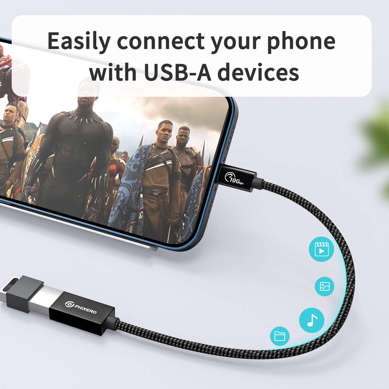 [Australia - AusPower] - [10Gbps] USB C to USB 3.1 Gen 2 Adapter 1 FT, PHIXERO USB-C Male to USB-A Female, USB Type C to USB OTG Cable, Thunderbolt3 to USB Adapter Compatible with MacBook Pro/Air, iPad Pro, Samsung Galaxy 1FT 