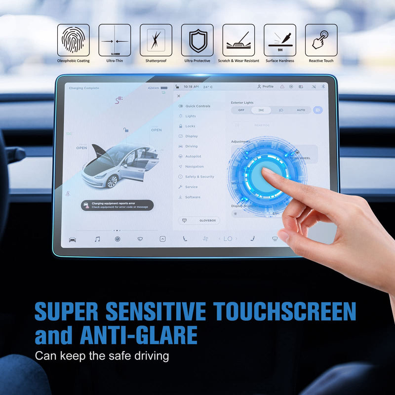 [Australia - AusPower] - 2 PACK-Tempered Glass Screen Protector For Tesla Model 3 / Model Y 15inch Center Control Car GPS Navigation Touchscreen - Matte Anti-glare 2.5D round edge Anti-fingerprints Free bubble Easy Installation, Anti-Scratch,Touch sensitivity Full coverage [9H... 