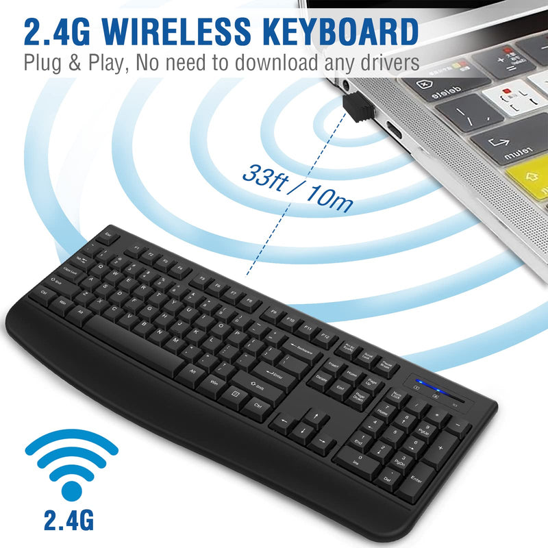 [Australia - AusPower] - Wireless Keyboard, EDJO 2.4G Ergonomic Full Size Wireless Computer Keyboard with Wrist Rest for Windows, Mac OS Desktop/Laptop/PC（Black） black 