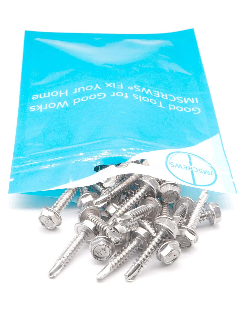 [Australia - AusPower] - IMScrews 50pcs #10 x 1" Stainless Hex Washer Head Self Drilling Screws, 410 Stainless Steel Full Thread Sheet Metal Tek Screws #10 x 1" 50 