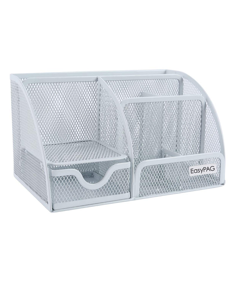 [Australia - AusPower] - EasyPAG Mesh Desk Organizer 6 Compartments with Drawer,White White 