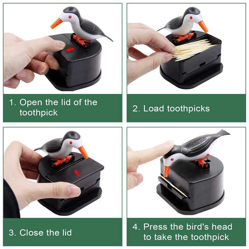 [Australia - AusPower] - Jucaifu Little bird toothpick dispenser, creative push-type toothpick bird dispenser, toothpick holder. (black) Black 
