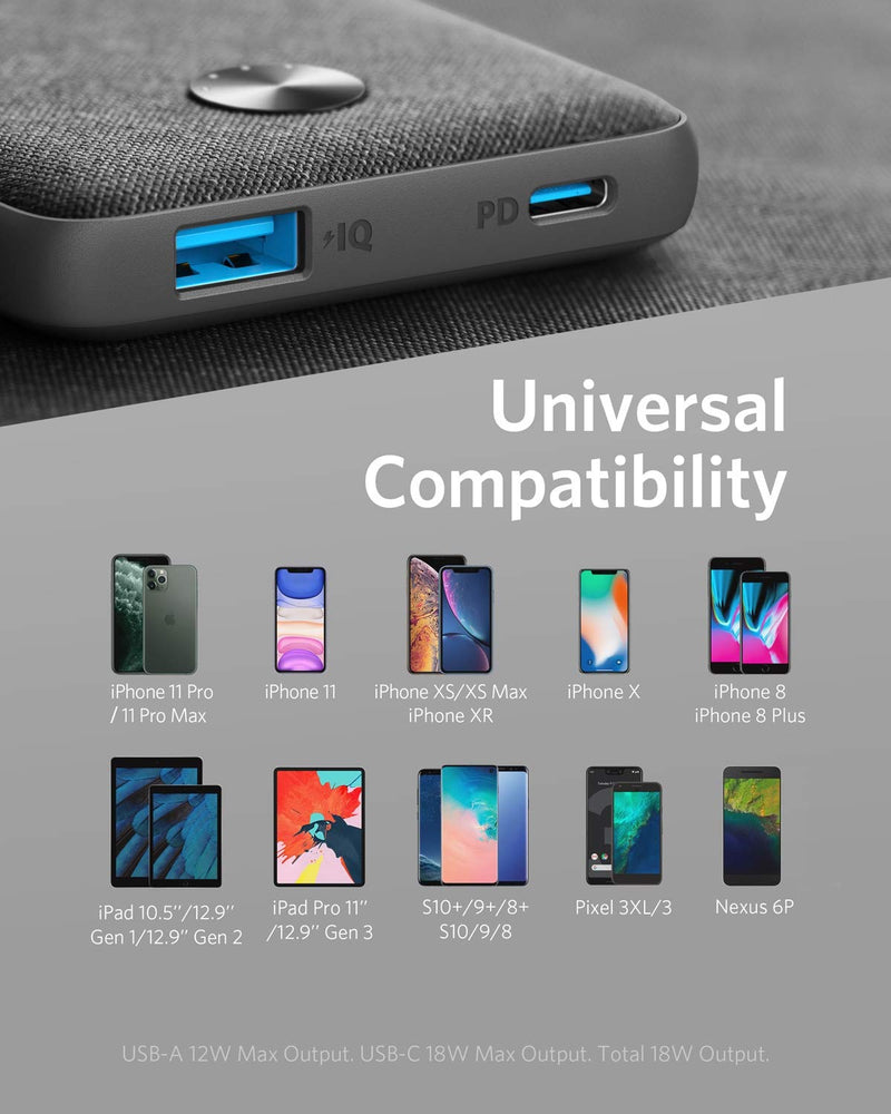 [Australia - AusPower] - Anker PowerCore Metro Slim 10000 PD, 10000mAh Portable Charger USB-C Power Delivery (18W) Power Bank for iPhone 11/11 Pro / 11 Pro Max / 8 / X/XS/XR, S10, Pixel 3, iPad Pro 2018, and More black 