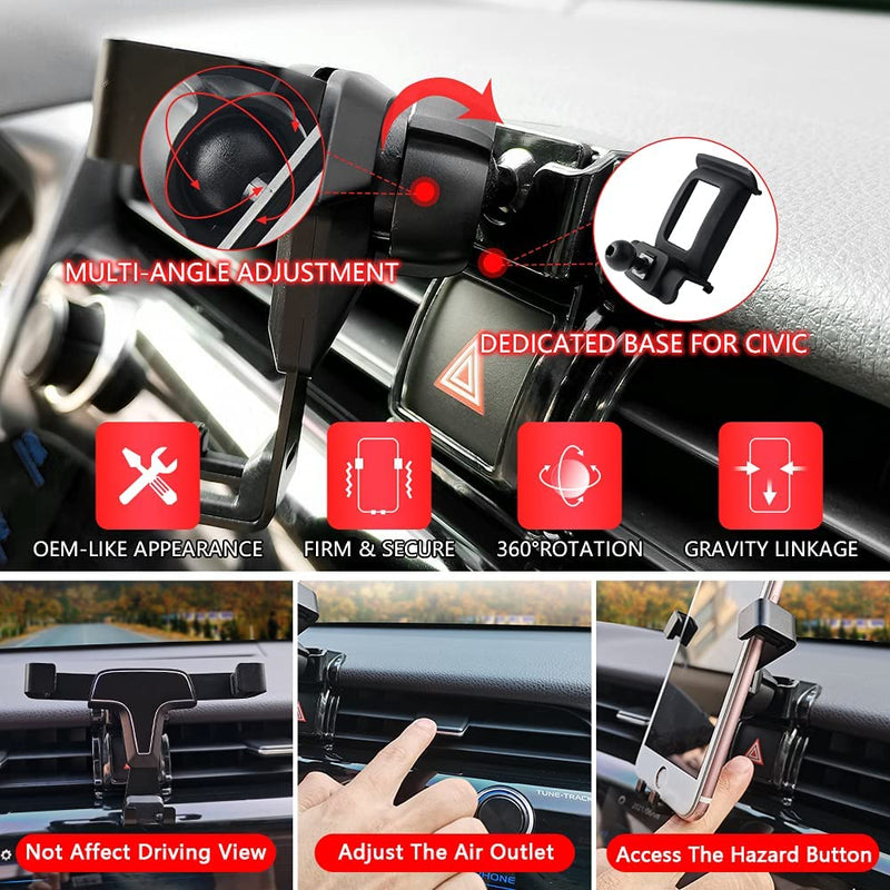 [Australia - AusPower] - 1797 for Honda Civic Phone Holder Mount Coupe Hatchback Type R Accessories Car Cellphone Cradle Air Vent Gravity Navigation Upgraded 