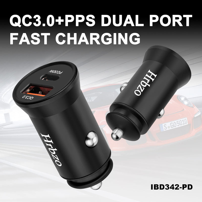 [Australia - AusPower] - Hrbzo Car Charger USB-C&USB-A(PD30W&QC 3.0) 2-Port All Metal car Charger iPhone car Charger Adapter Compatible with iPhone 13Pro/13/12/11/8,iPad,Samsung Galaxy S21 S10 and More 