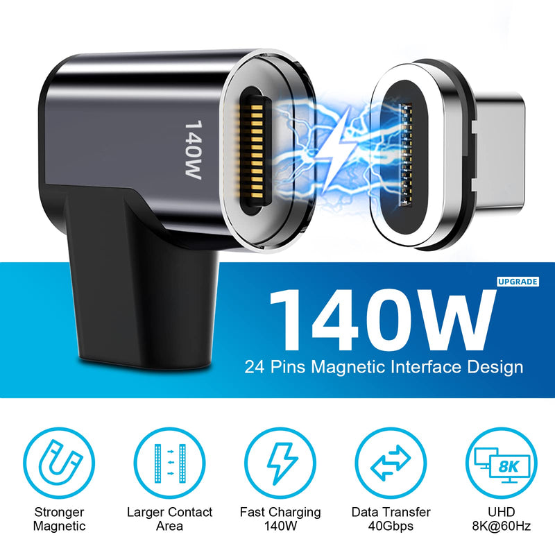 [Australia - AusPower] - 140W UBS C Magnetic Adapter 24Pin, [2 Pack] Magnetic USB C Adapter PD Fast Charge USB4 40Gbps Data Transfer & 8K 60Hz Video Output Type C Connector for Steam Deck, MacBook Pro/Air More Type C Devices 2-Pack 