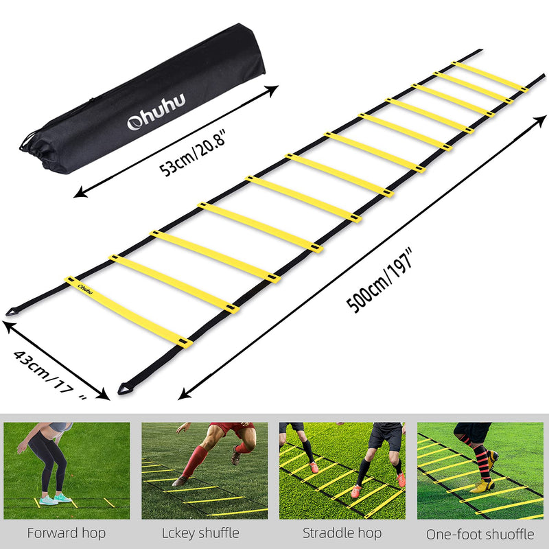 [Australia - AusPower] - Ohuhu Agility Ladder 17ft 12 Rung Speed Training Exercise Ladders for Soccer Football Boxing Footwork Sports Speed Agility Training Equipment with Carry Bag Yellow or Blue 