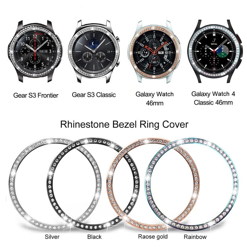 [Australia - AusPower] - DEALELE Cases Compatible with Samsung Gear S3 Fontier/Classic/Galaxy Watch 46mm / Galaxy Watch 4 Classic 46mm, Rhinestone Diamond Stainless Steel Metal Watch Face Bezel Ring Cover (Silver) Silver 