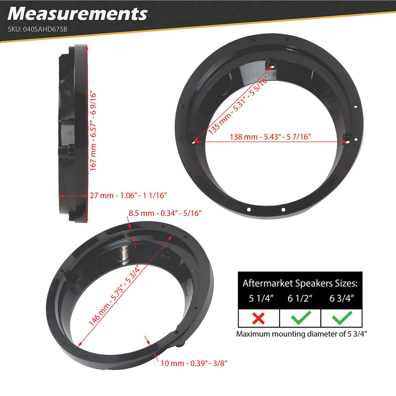 [Australia - AusPower] - Scosche 1996 to 2013 Harley Davidson Fairing models 6.5” - 6.75" Speaker Adapter (1 Pair) SAHD675B 1996 – 2013 Fairing Speaker Adapter 