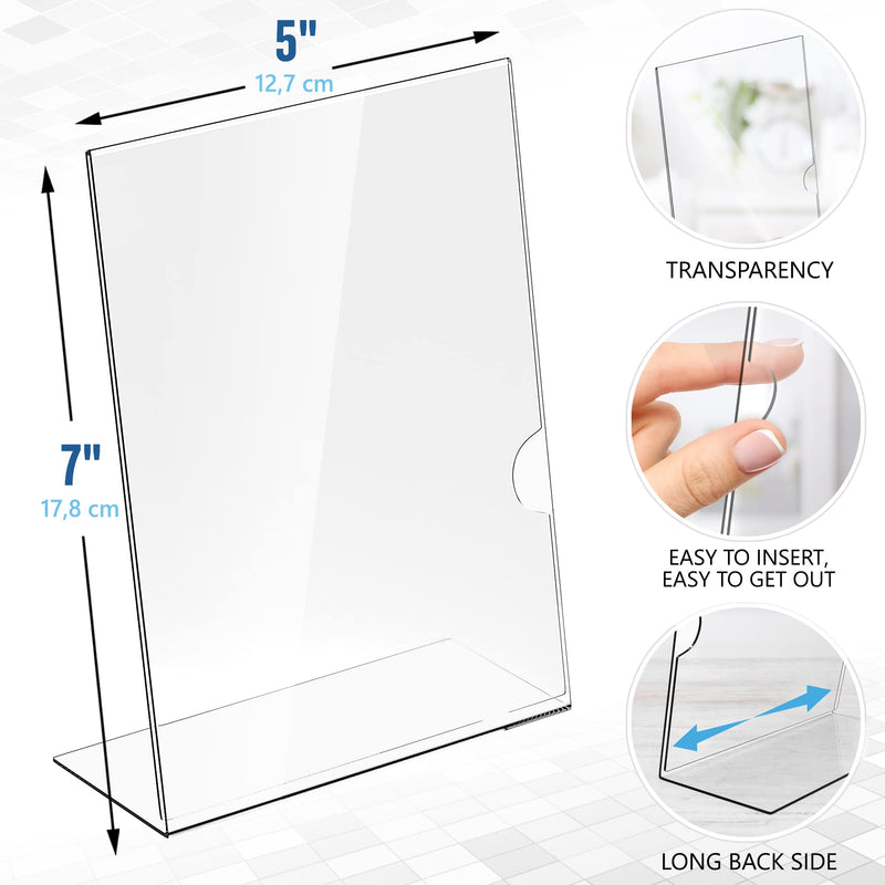 [Australia - AusPower] - 5 Pack Acrylic Sign Holders 5x7 inch - Plastic Stands for Display - 5 X 7 Acrylic Sign Holder with Vertical Slanted Back - Clear Plastic Sign Holder Paper Display Table Stand Flyer Document Paper 
